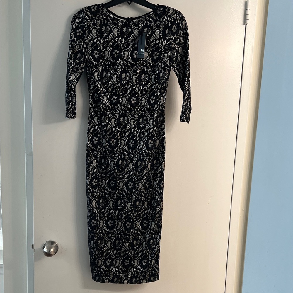NWT! TFNC Black and Cream Lace Midi Sleeve Dress